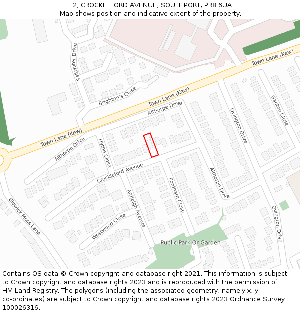 12, CROCKLEFORD AVENUE, SOUTHPORT, PR8 6UA: Location map and indicative extent of plot