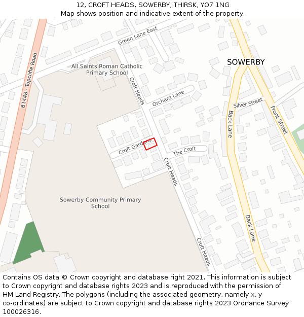 12, CROFT HEADS, SOWERBY, THIRSK, YO7 1NG: Location map and indicative extent of plot