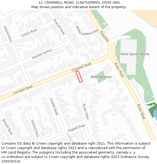 12, CROMWELL ROAD, CLEETHORPES, DN35 0AN: Location map and indicative extent of plot