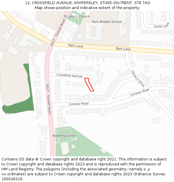 12, CROSSFIELD AVENUE, KNYPERSLEY, STOKE-ON-TRENT, ST8 7AG: Location map and indicative extent of plot