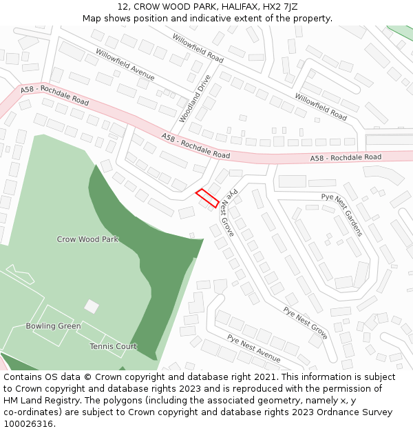 12, CROW WOOD PARK, HALIFAX, HX2 7JZ: Location map and indicative extent of plot