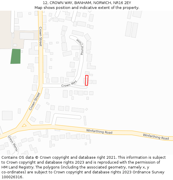 12, CROWN WAY, BANHAM, NORWICH, NR16 2EY: Location map and indicative extent of plot