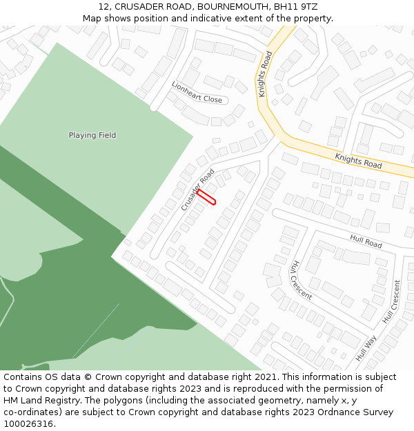 12, CRUSADER ROAD, BOURNEMOUTH, BH11 9TZ: Location map and indicative extent of plot