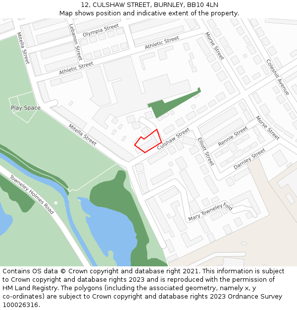 12, CULSHAW STREET, BURNLEY, BB10 4LN: Location map and indicative extent of plot