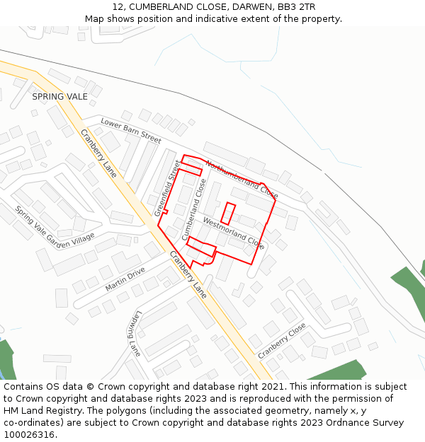 12, CUMBERLAND CLOSE, DARWEN, BB3 2TR: Location map and indicative extent of plot