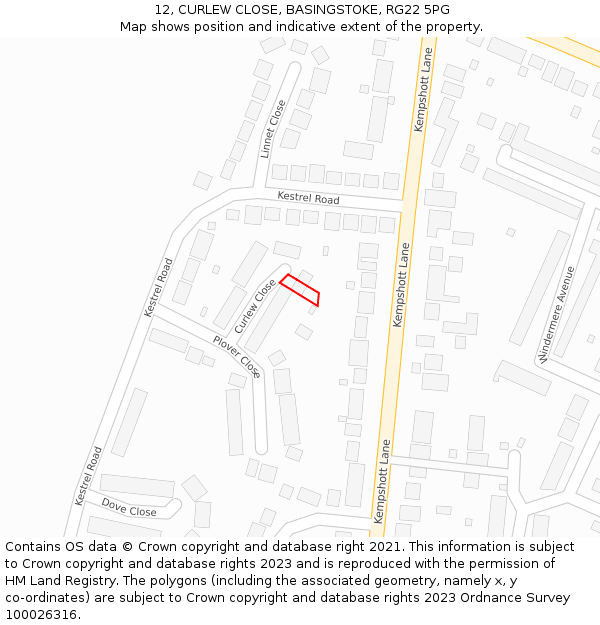 12, CURLEW CLOSE, BASINGSTOKE, RG22 5PG: Location map and indicative extent of plot