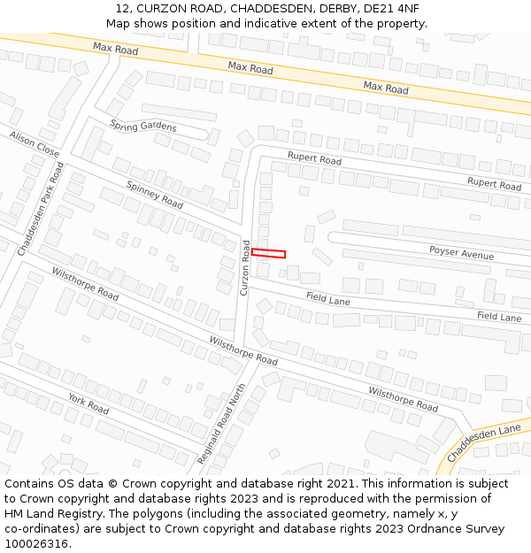 12, CURZON ROAD, CHADDESDEN, DERBY, DE21 4NF: Location map and indicative extent of plot