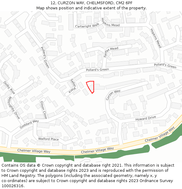 12, CURZON WAY, CHELMSFORD, CM2 6PF: Location map and indicative extent of plot