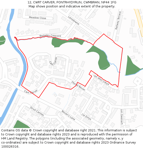 12, CWRT CARVER, PONTRHYDYRUN, CWMBRAN, NP44 1FG: Location map and indicative extent of plot
