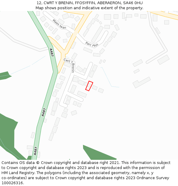 12, CWRT Y BRENIN, FFOSYFFIN, ABERAERON, SA46 0HU: Location map and indicative extent of plot