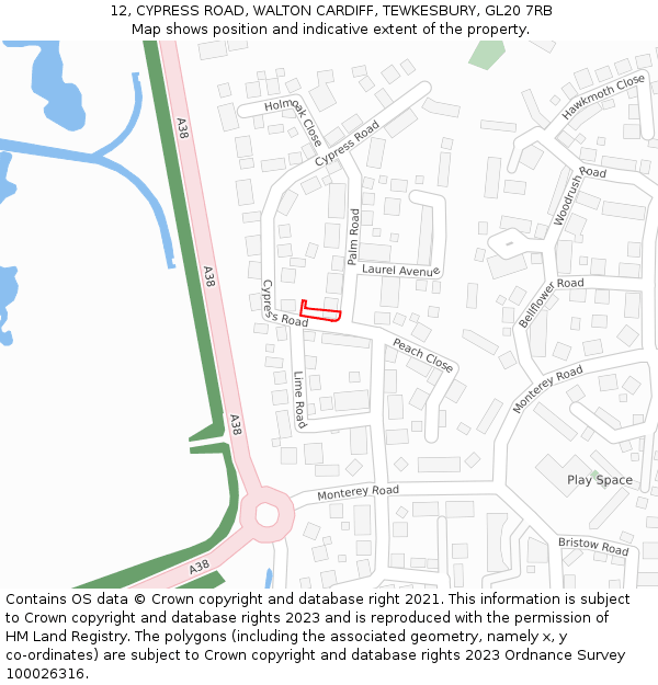 12, CYPRESS ROAD, WALTON CARDIFF, TEWKESBURY, GL20 7RB: Location map and indicative extent of plot