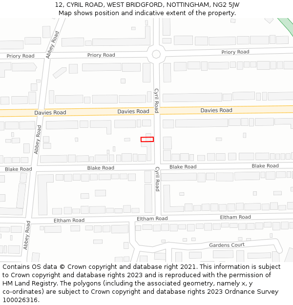 12, CYRIL ROAD, WEST BRIDGFORD, NOTTINGHAM, NG2 5JW: Location map and indicative extent of plot