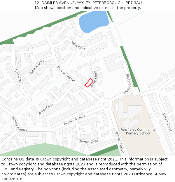 12, DAIMLER AVENUE, YAXLEY, PETERBOROUGH, PE7 3AU: Location map and indicative extent of plot