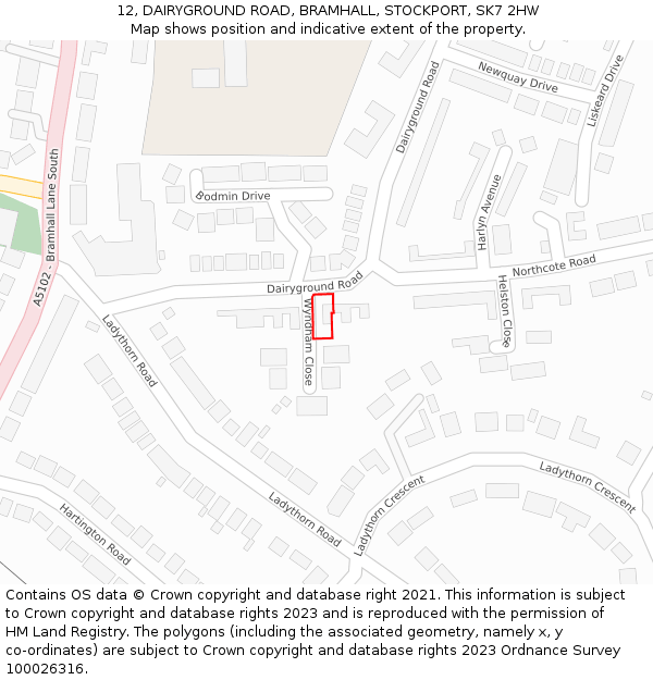 12, DAIRYGROUND ROAD, BRAMHALL, STOCKPORT, SK7 2HW: Location map and indicative extent of plot