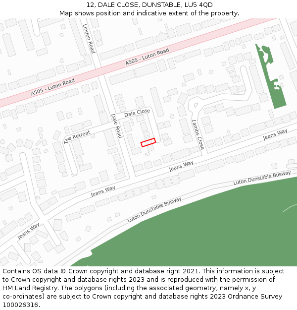 12, DALE CLOSE, DUNSTABLE, LU5 4QD: Location map and indicative extent of plot