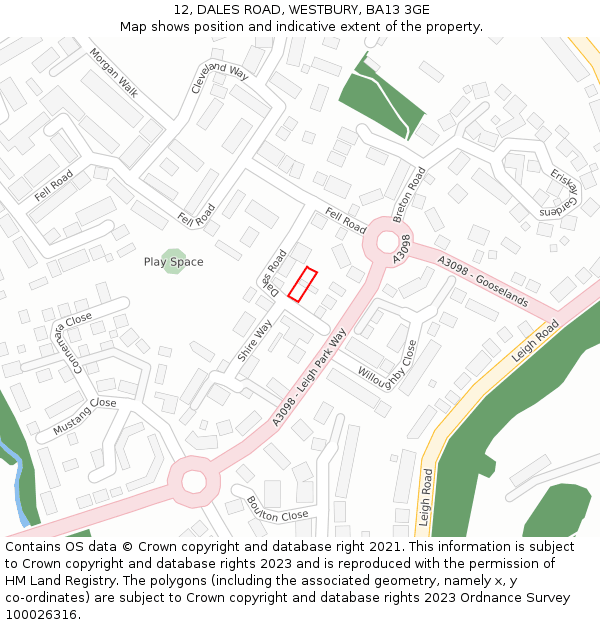 12, DALES ROAD, WESTBURY, BA13 3GE: Location map and indicative extent of plot