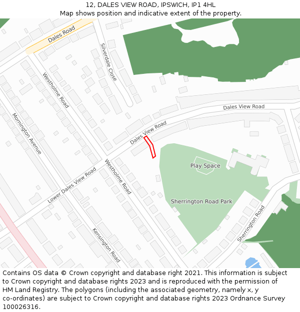 12, DALES VIEW ROAD, IPSWICH, IP1 4HL: Location map and indicative extent of plot