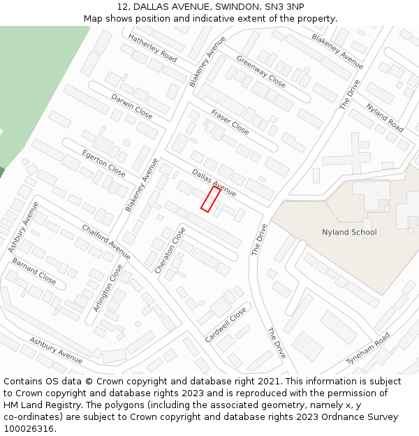 12, DALLAS AVENUE, SWINDON, SN3 3NP: Location map and indicative extent of plot