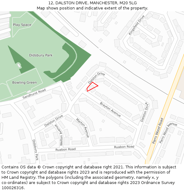 12, DALSTON DRIVE, MANCHESTER, M20 5LG: Location map and indicative extent of plot