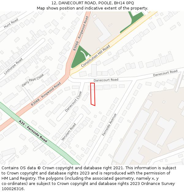 12, DANECOURT ROAD, POOLE, BH14 0PQ: Location map and indicative extent of plot