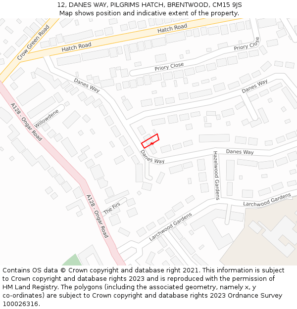 12, DANES WAY, PILGRIMS HATCH, BRENTWOOD, CM15 9JS: Location map and indicative extent of plot