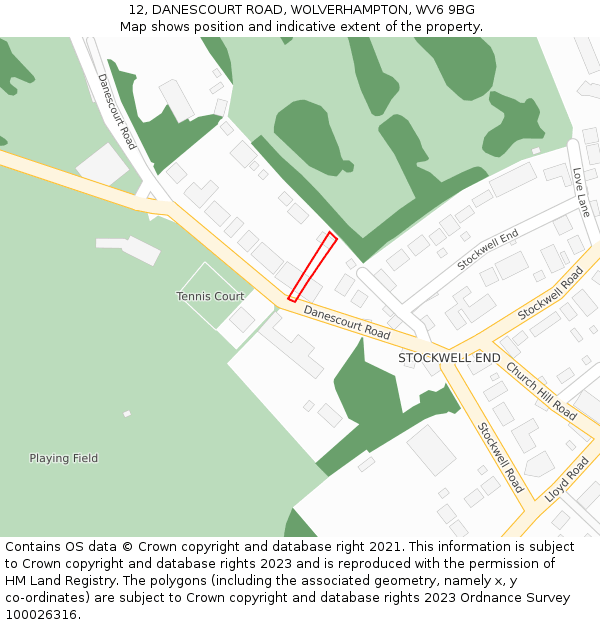 12, DANESCOURT ROAD, WOLVERHAMPTON, WV6 9BG: Location map and indicative extent of plot