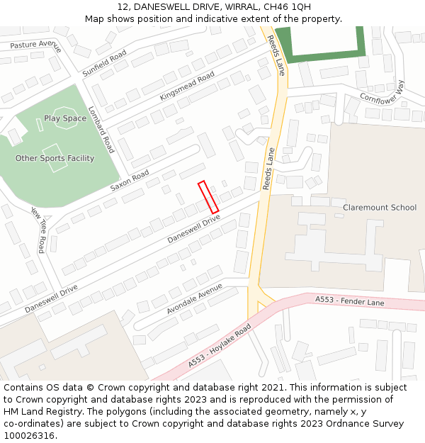 12, DANESWELL DRIVE, WIRRAL, CH46 1QH: Location map and indicative extent of plot