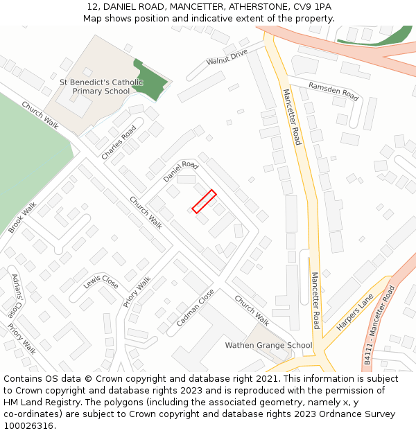 12, DANIEL ROAD, MANCETTER, ATHERSTONE, CV9 1PA: Location map and indicative extent of plot