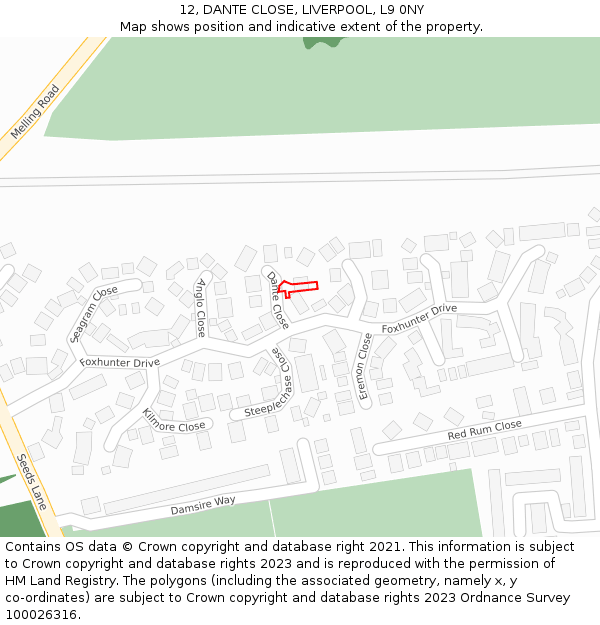 12, DANTE CLOSE, LIVERPOOL, L9 0NY: Location map and indicative extent of plot