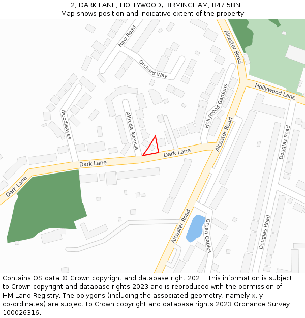 12, DARK LANE, HOLLYWOOD, BIRMINGHAM, B47 5BN: Location map and indicative extent of plot