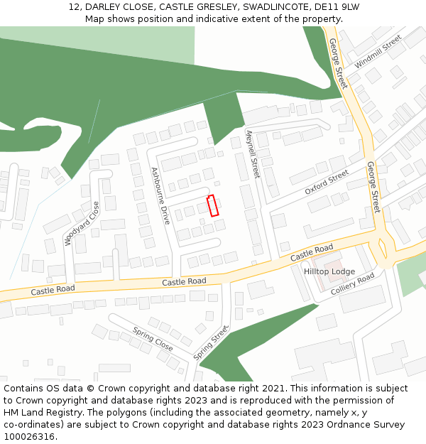 12, DARLEY CLOSE, CASTLE GRESLEY, SWADLINCOTE, DE11 9LW: Location map and indicative extent of plot
