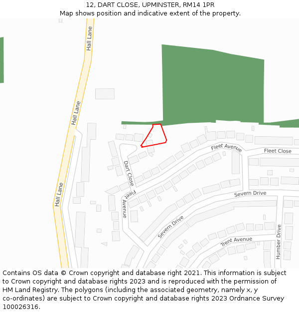 12, DART CLOSE, UPMINSTER, RM14 1PR: Location map and indicative extent of plot
