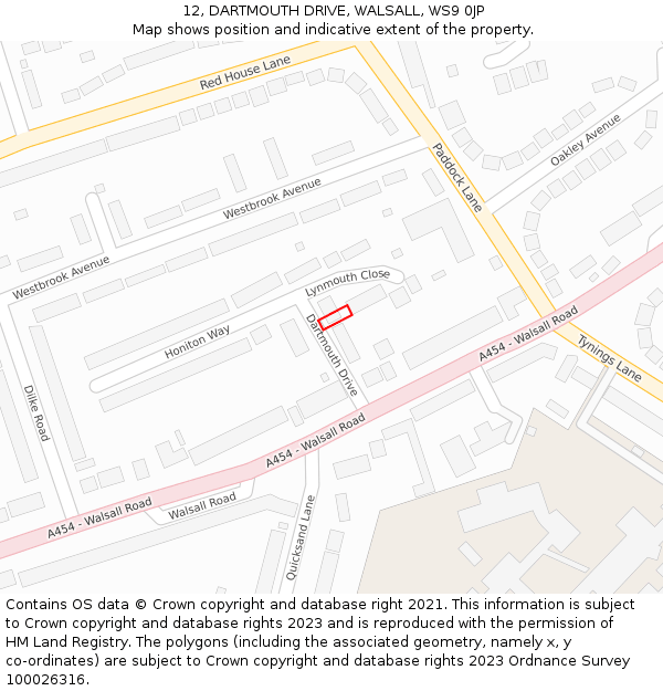 12, DARTMOUTH DRIVE, WALSALL, WS9 0JP: Location map and indicative extent of plot