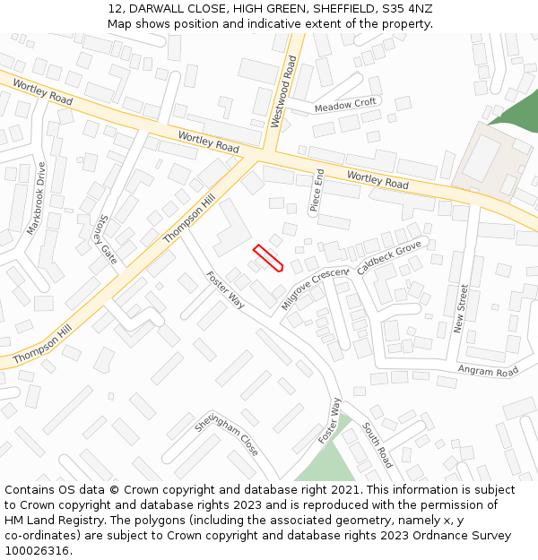 12, DARWALL CLOSE, HIGH GREEN, SHEFFIELD, S35 4NZ: Location map and indicative extent of plot