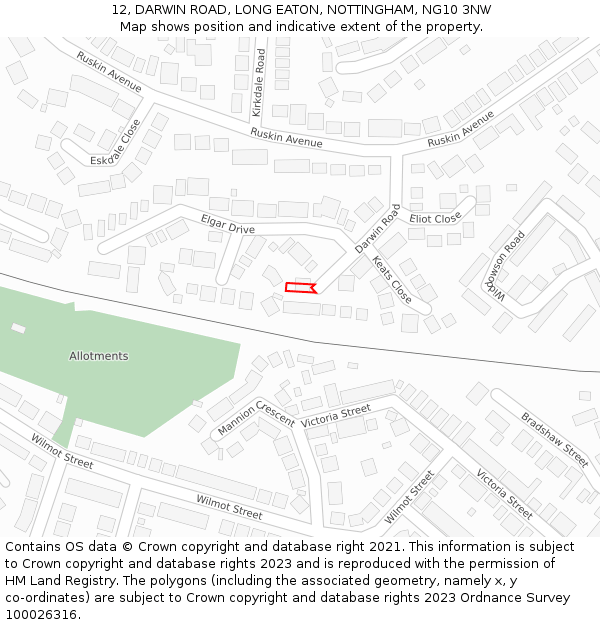 12, DARWIN ROAD, LONG EATON, NOTTINGHAM, NG10 3NW: Location map and indicative extent of plot