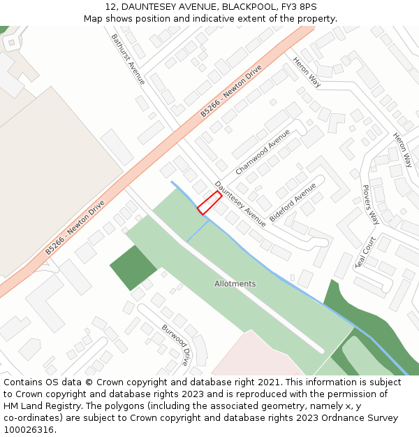 12, DAUNTESEY AVENUE, BLACKPOOL, FY3 8PS: Location map and indicative extent of plot