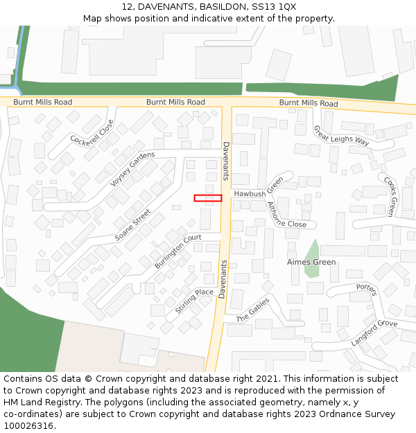 12, DAVENANTS, BASILDON, SS13 1QX: Location map and indicative extent of plot