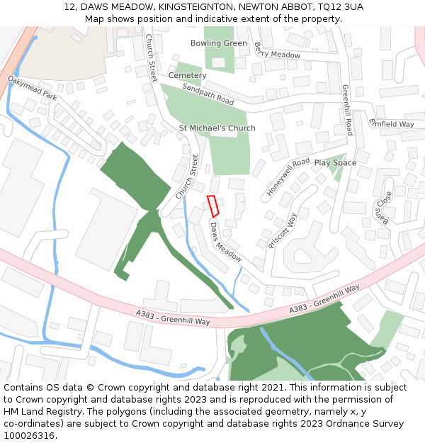 12, DAWS MEADOW, KINGSTEIGNTON, NEWTON ABBOT, TQ12 3UA: Location map and indicative extent of plot