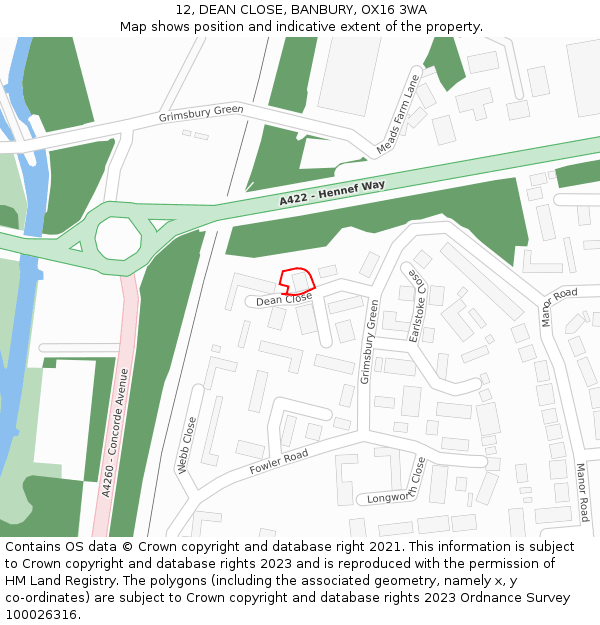 12, DEAN CLOSE, BANBURY, OX16 3WA: Location map and indicative extent of plot