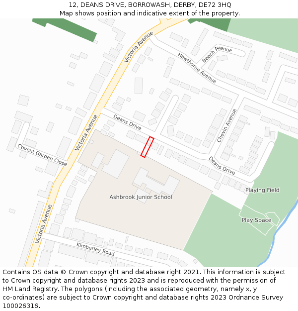 12, DEANS DRIVE, BORROWASH, DERBY, DE72 3HQ: Location map and indicative extent of plot