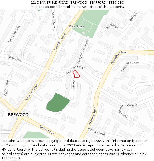 12, DEANSFIELD ROAD, BREWOOD, STAFFORD, ST19 9EQ: Location map and indicative extent of plot