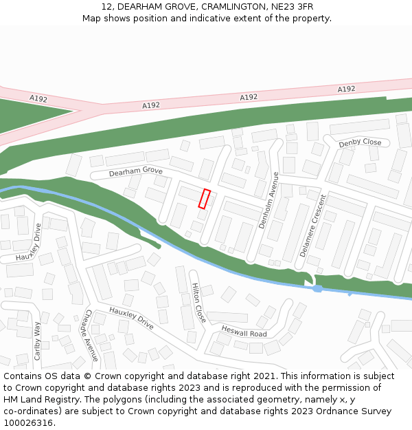 12, DEARHAM GROVE, CRAMLINGTON, NE23 3FR: Location map and indicative extent of plot