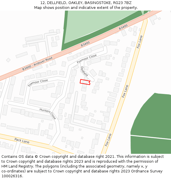 12, DELLFIELD, OAKLEY, BASINGSTOKE, RG23 7BZ: Location map and indicative extent of plot