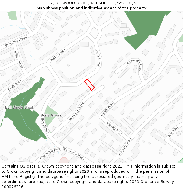 12, DELWOOD DRIVE, WELSHPOOL, SY21 7QS: Location map and indicative extent of plot