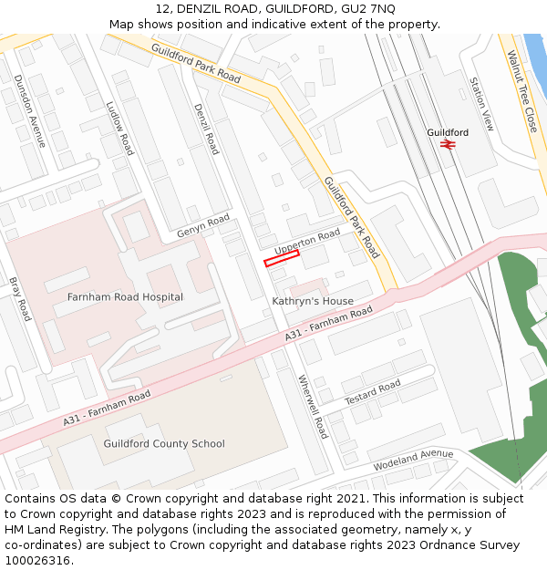 12, DENZIL ROAD, GUILDFORD, GU2 7NQ: Location map and indicative extent of plot