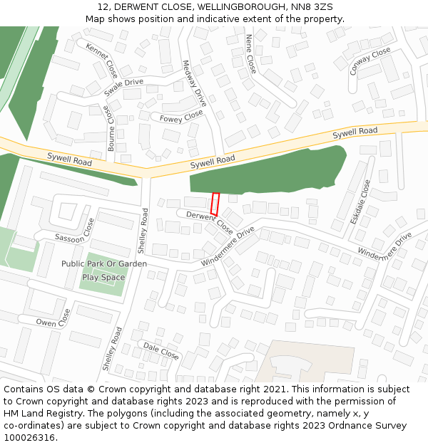 12, DERWENT CLOSE, WELLINGBOROUGH, NN8 3ZS: Location map and indicative extent of plot