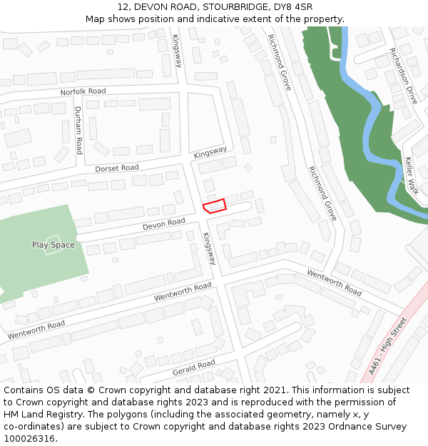 12, DEVON ROAD, STOURBRIDGE, DY8 4SR: Location map and indicative extent of plot