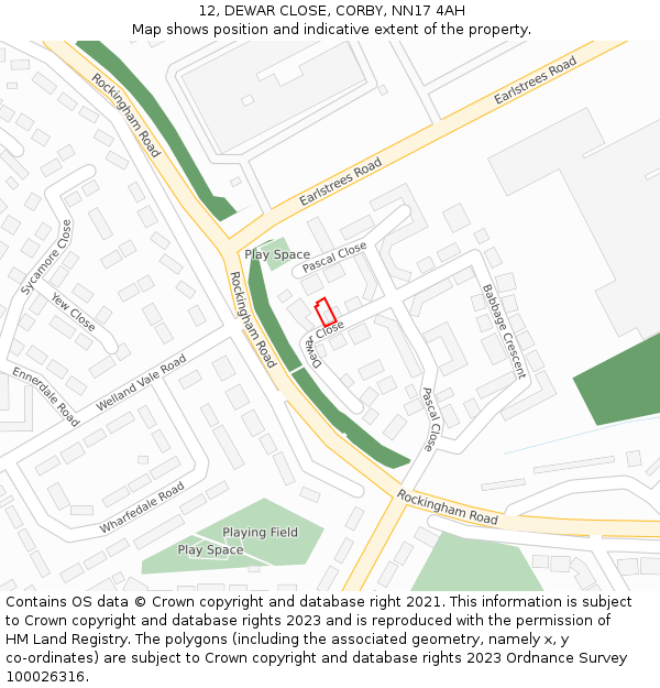 12, DEWAR CLOSE, CORBY, NN17 4AH: Location map and indicative extent of plot