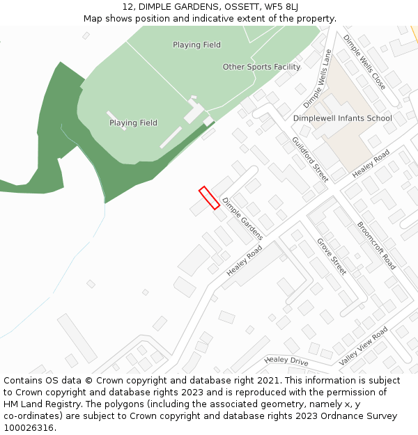 12, DIMPLE GARDENS, OSSETT, WF5 8LJ: Location map and indicative extent of plot