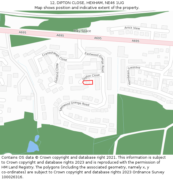 12, DIPTON CLOSE, HEXHAM, NE46 1UG: Location map and indicative extent of plot